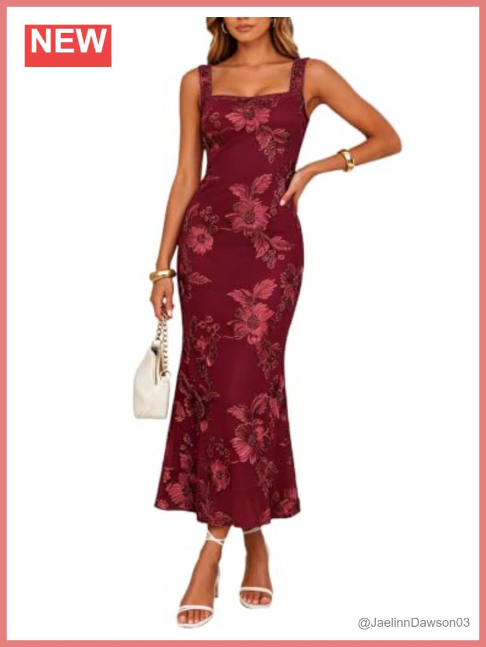 Women's Floral Jacquard Sleeveless Square Neck Mermaid Maxi Formal Dress
